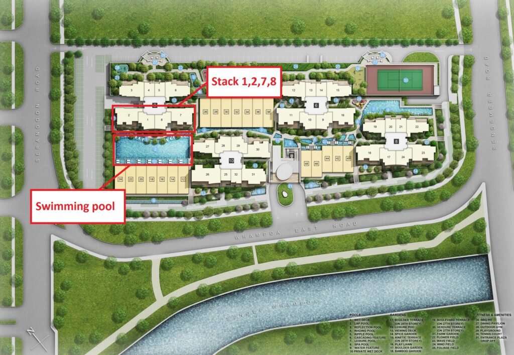 Condo block and site plan at Eight Riversuites